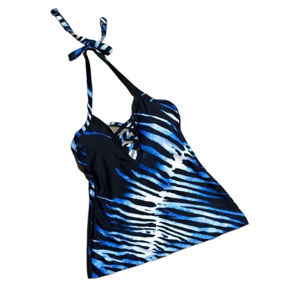 Rachael Roy Black Blue Lace Up Tankini Swimsuit Top Size Small - Picture 2 of 7